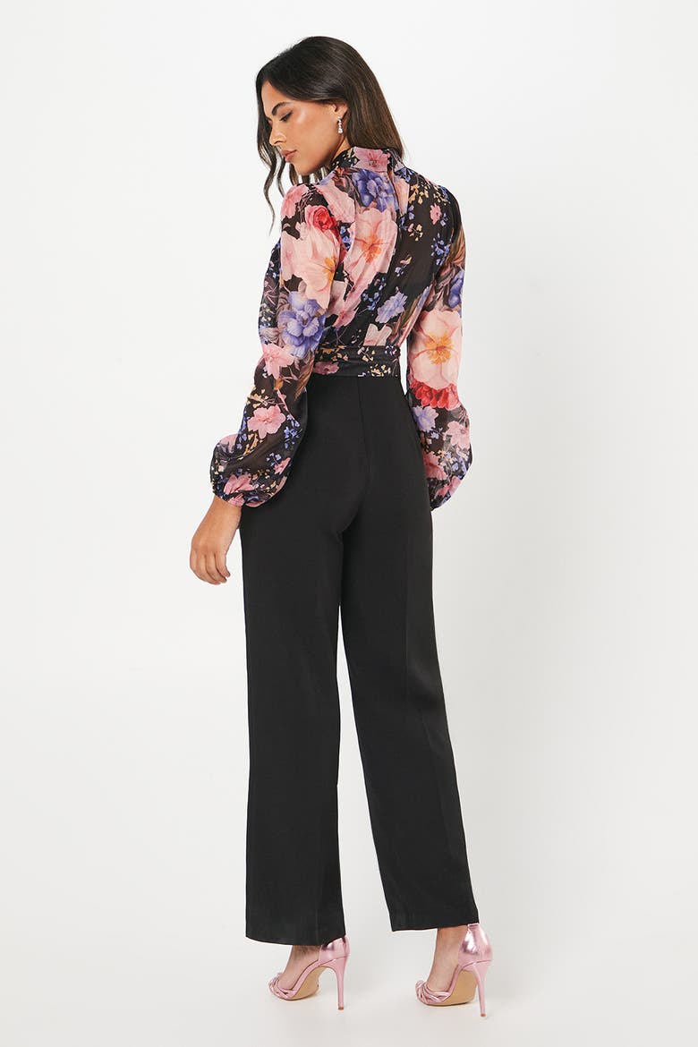 Blouson Sleeve Pintuck Wide Leg Jumpsuit, Alternate, color, Black