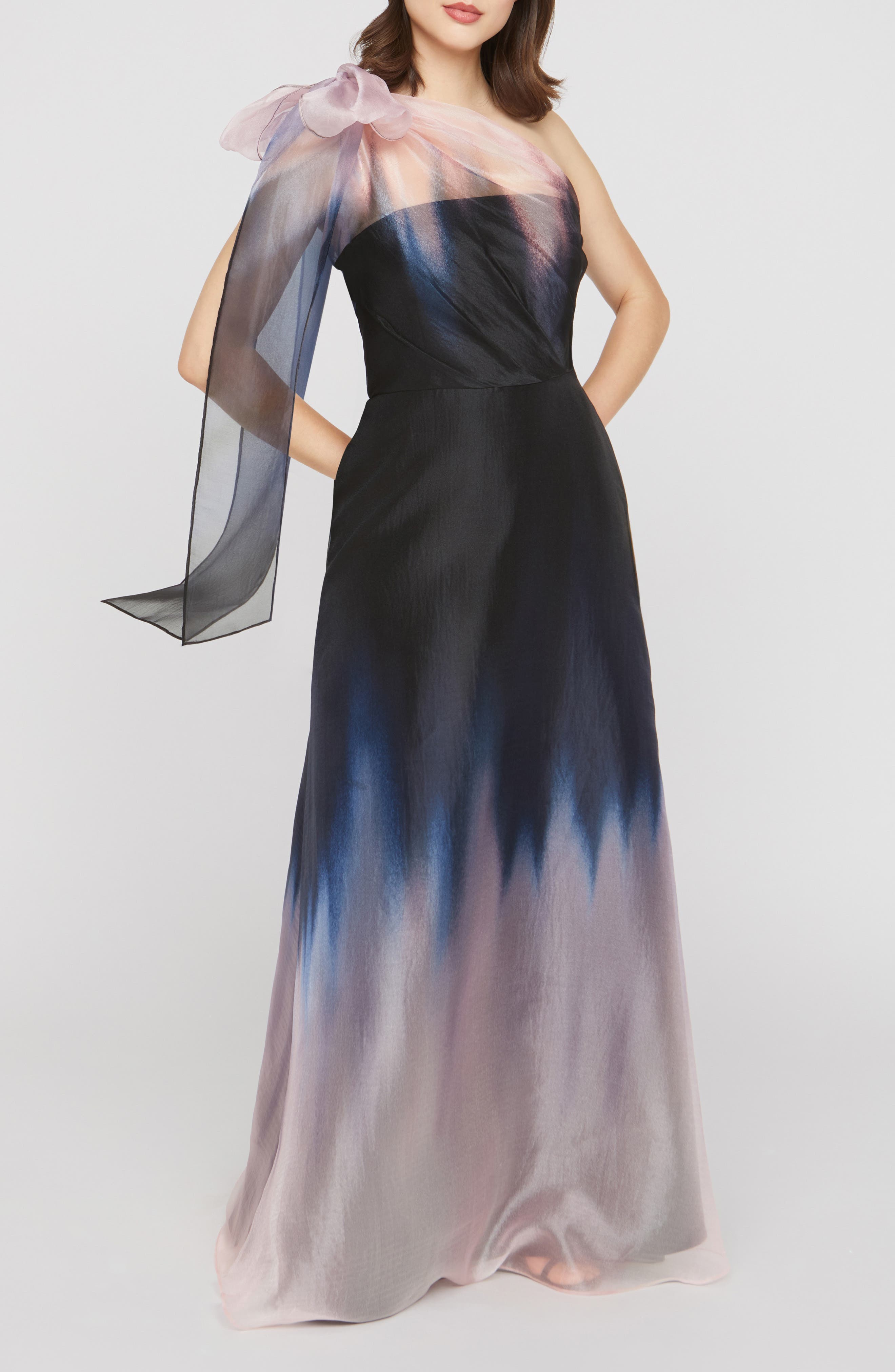 one shoulder ombre dress One-Shoulder Ombre Satin Slip Dress