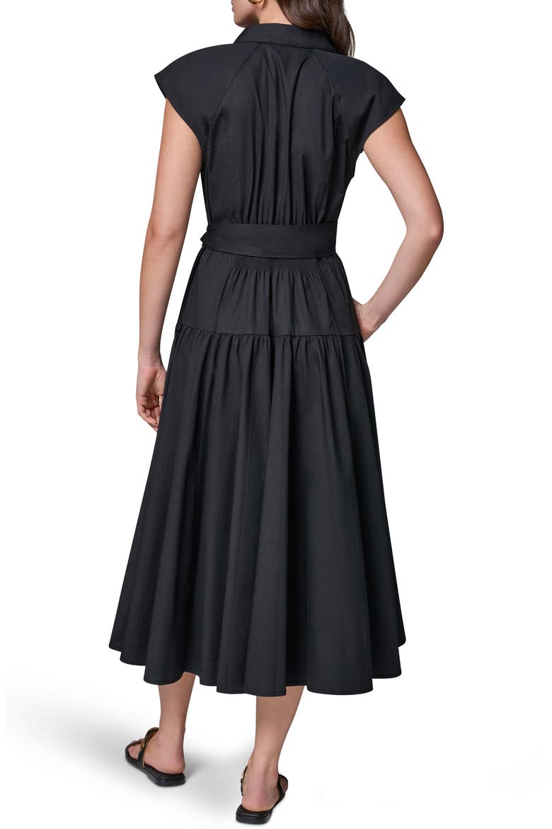 Tie Waist Stretch Poplin Midi Dress, Alternate, color, BLACK