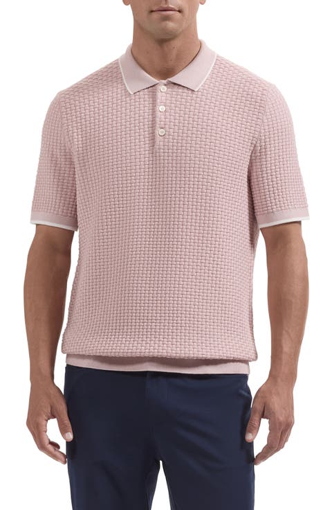Basket Stitch Cotton Blend Polo Sweater