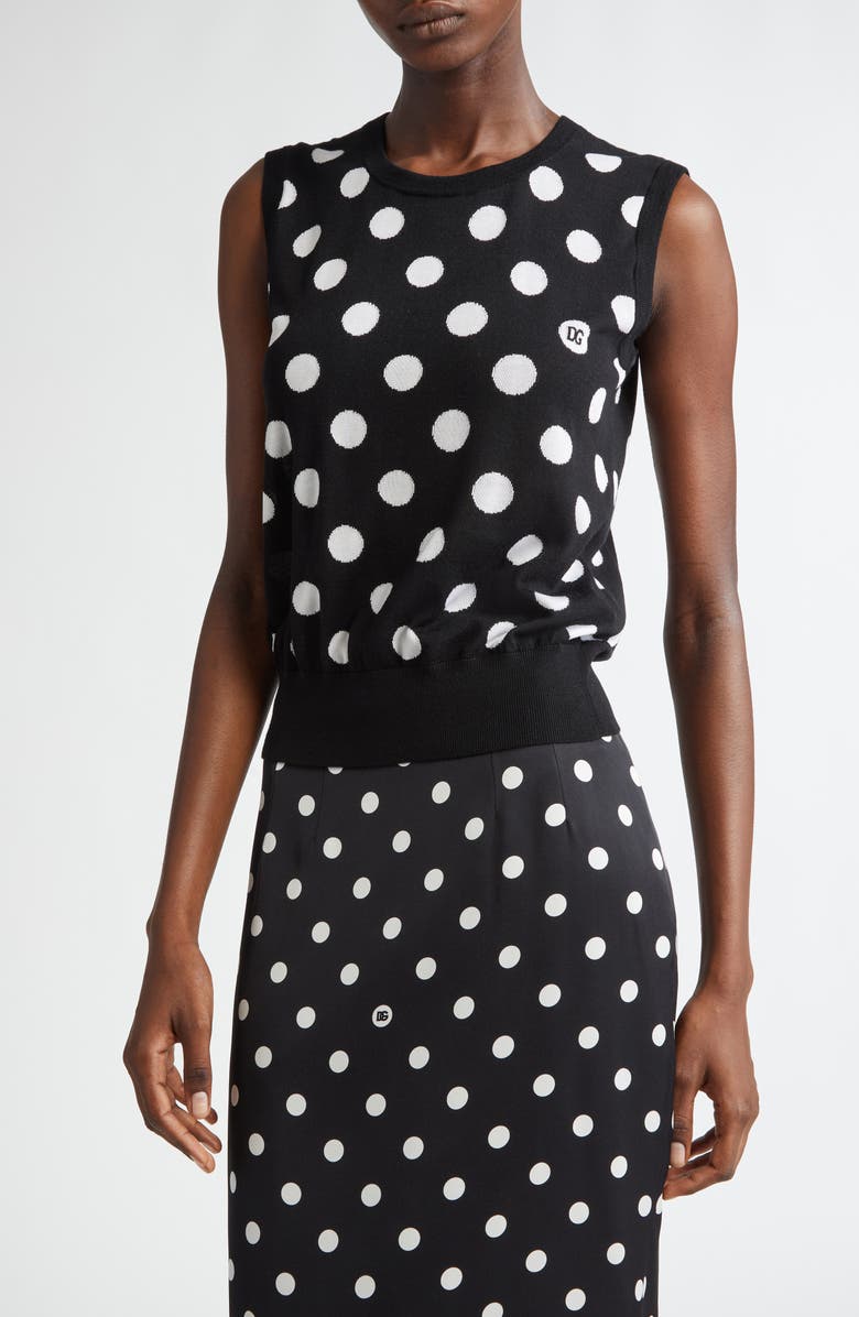 Dolce&Gabbana Polka Dot Jacquard Virgin Wool & Silk Sleeveless Sweater, Main, color, 