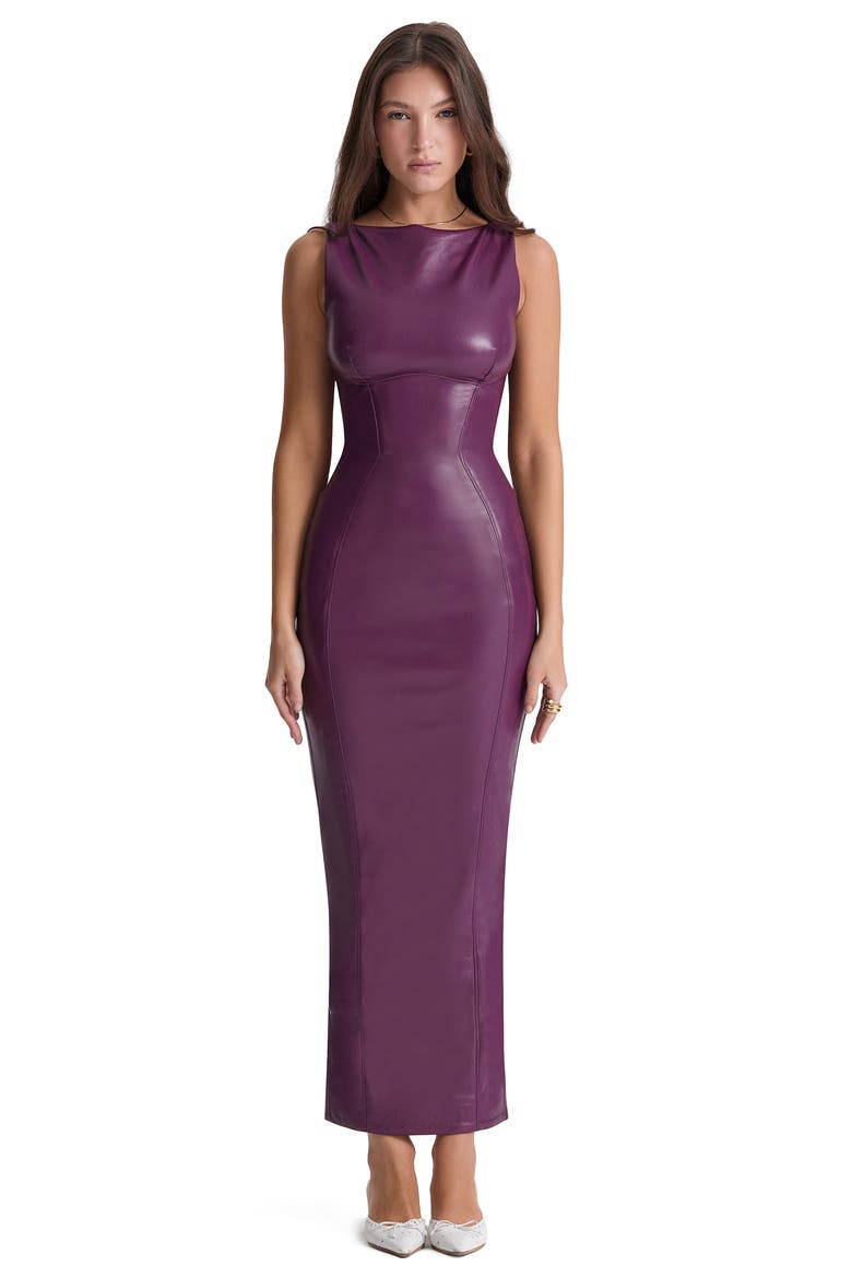 Sahara Faux Leather Body-Con Maxi Dress, Alternate, color, MERLOT
