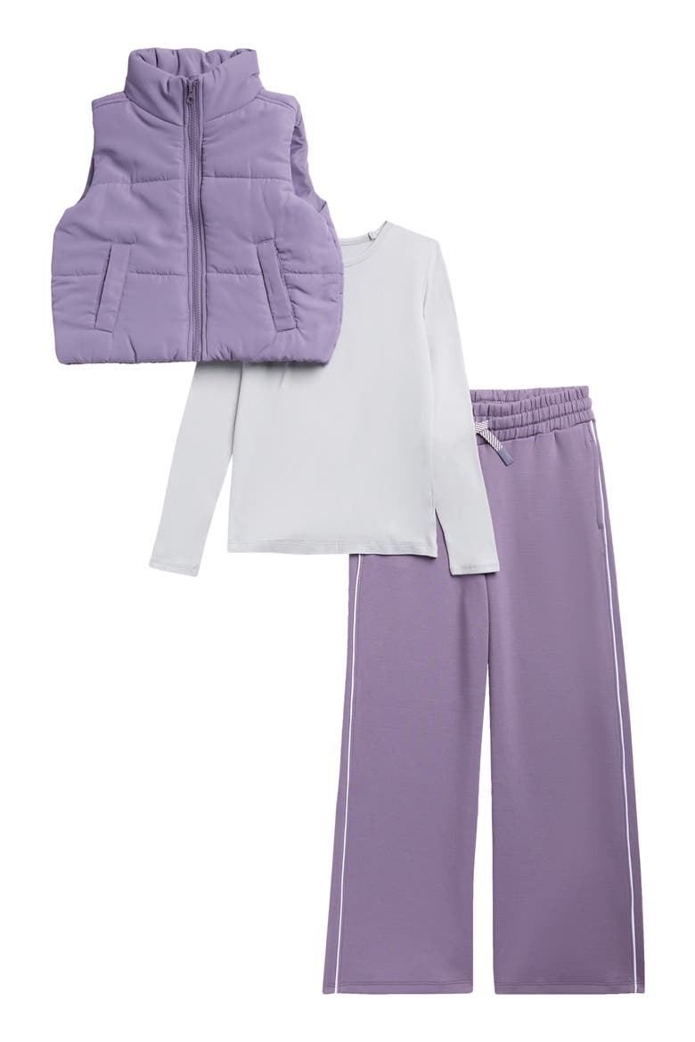 Kids' Supersoft Leighton Long Sleeve Top, Vest & Pants Set, Main, color, PURPLE SAGE COMBO