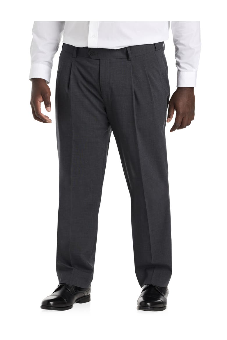 Big & Tall Perfect Fit Waist-relaxer Pleated Suit Pants, Main, color, CHARCOAL