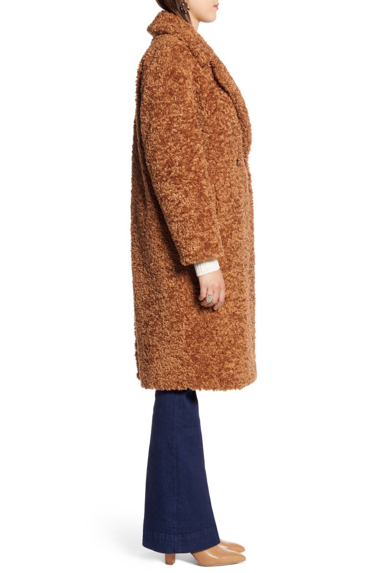 Double Breasted Faux Fur Teddy Coat, Alternate, color, BROWN