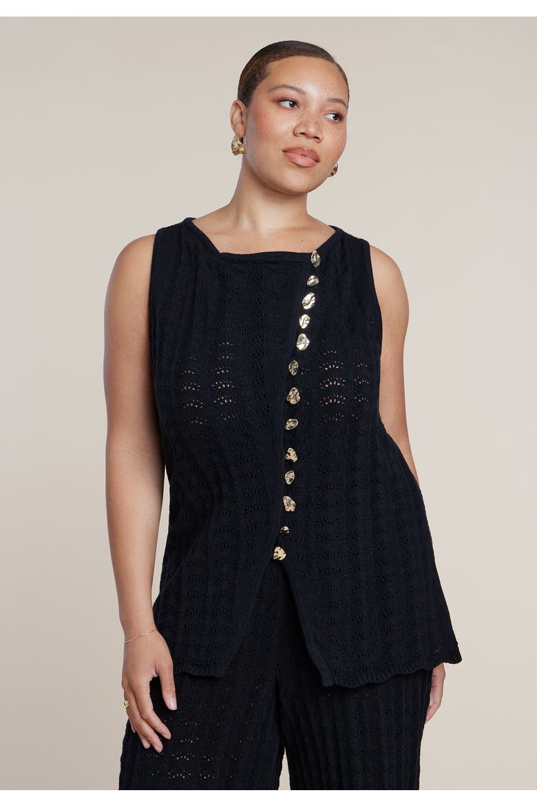 Pointelle Stitch Sweater Vest, Main, color, BLACK ONYX