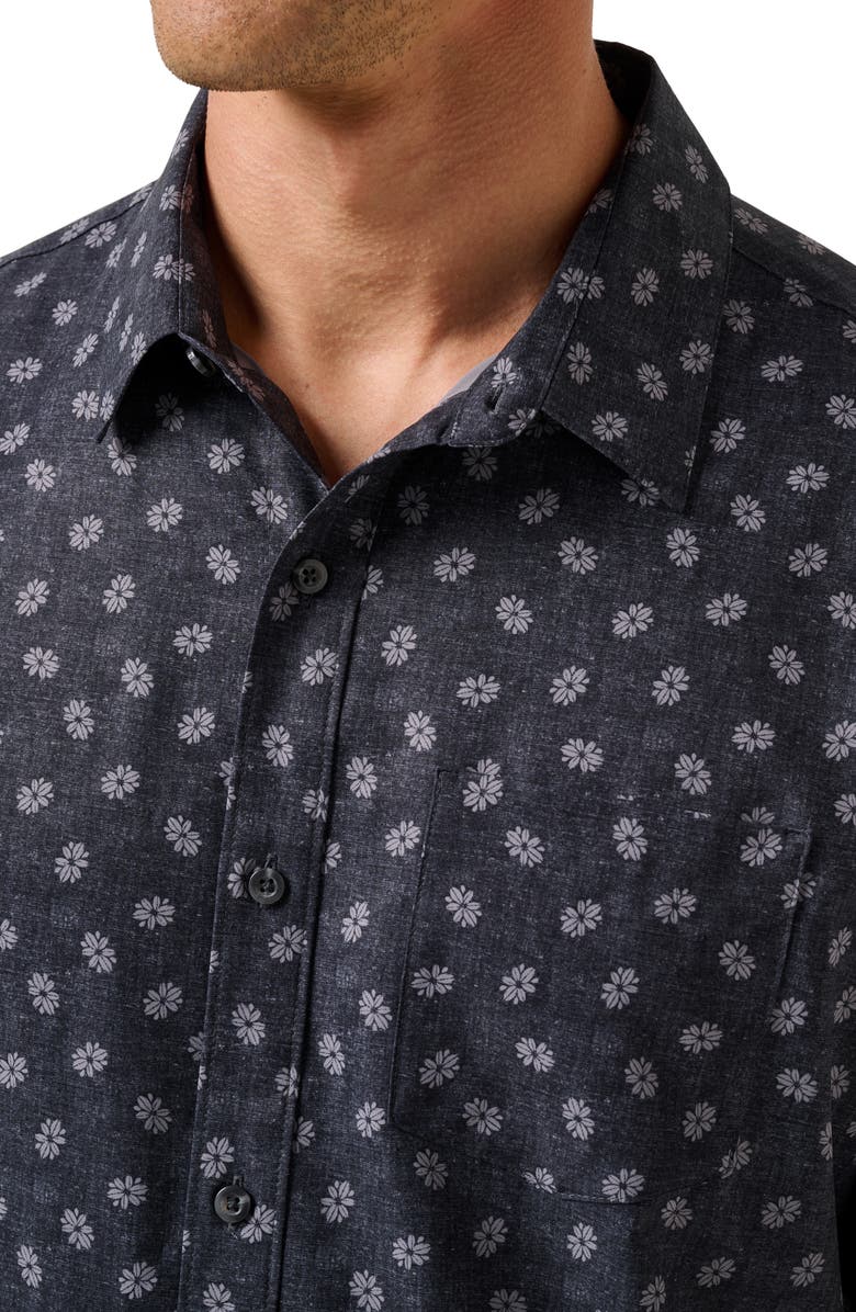 TravisMathew Grey Wind Short Sleeve Button-Up Shirt, Alternate, color, Heather Black