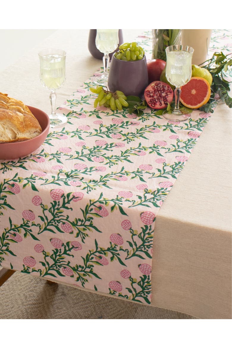 Rasa - Pure Linen Hand-Printed Table Runner, Alternate, color, Pastel Pink