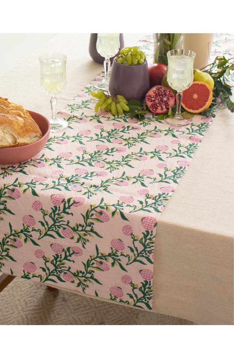 Banyan & Birch Rasa - Pure Linen Hand-Printed Table Runner, Alternate, color, Pastel Pink