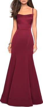 La Femme Fitted Long Dress with Seams and Large Gold Zipper