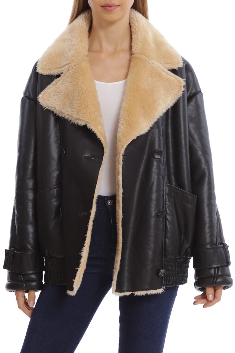Oversize Faux Shearling Aviator Jacket, Main, color, BLACK