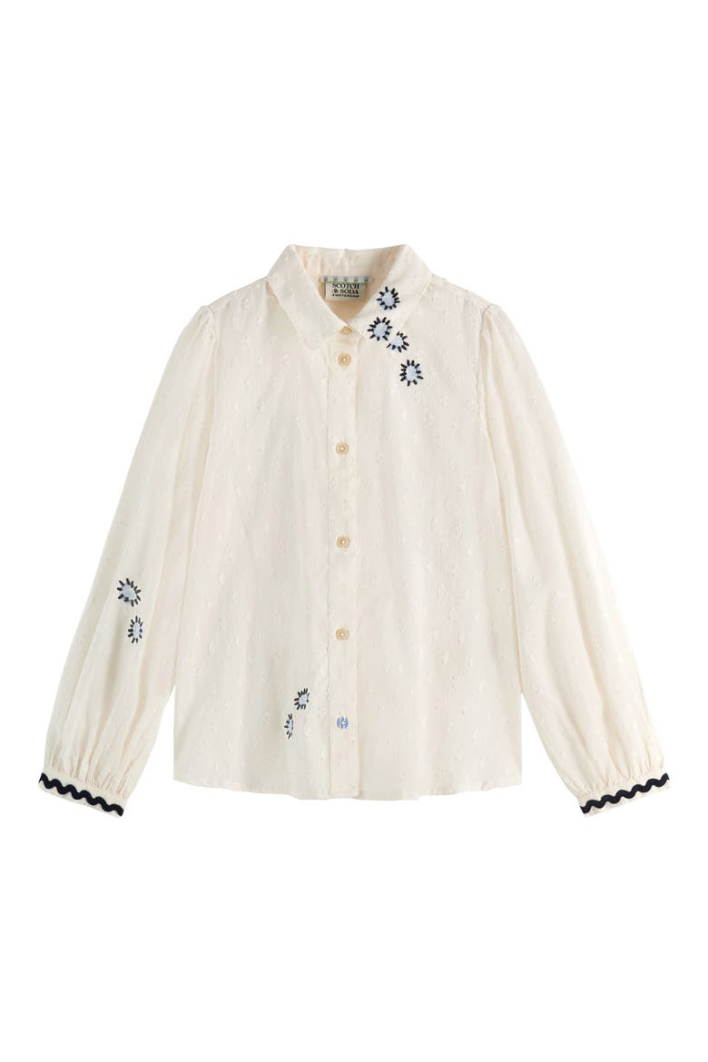 Kids' Floral Embroidered Cotton Button-Up Shirt, Main, color, SOFT ICE