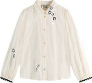 Scotch & Soda Kids' Floral Embroidered Cotton Button-Up Shirt