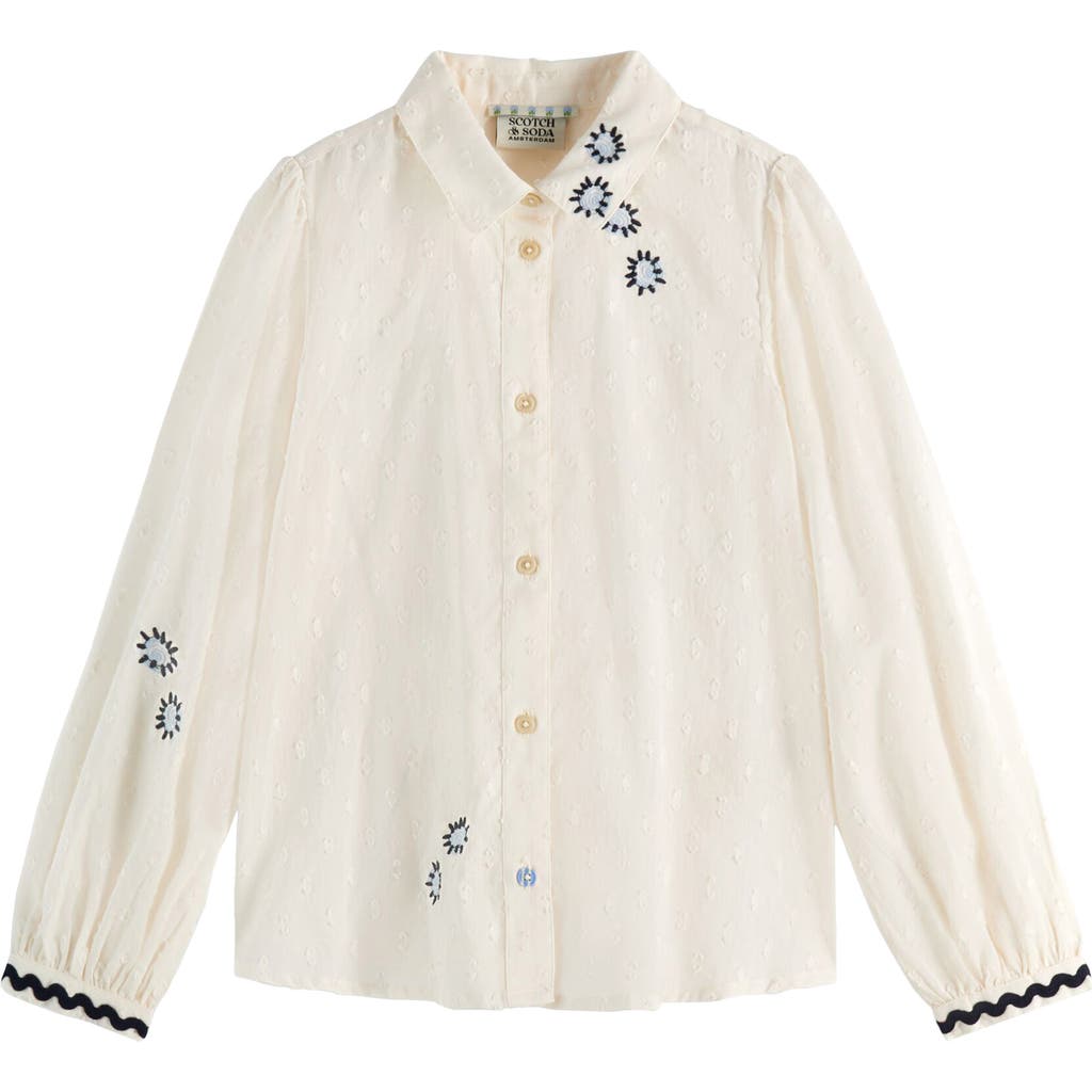 Scotch & Soda Kids' Floral Embroidered Cotton Button-up Shirt