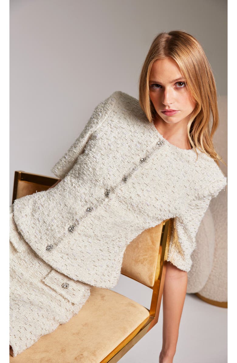 Generation Love Tashi Crystal Embellished Tweed Jacket, Alternate, color, Cream