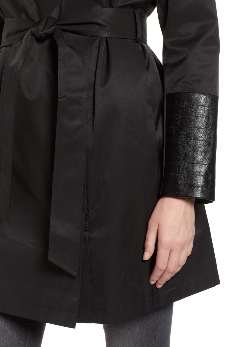 Via Spiga Faux Leather Trim Rain Jacket, Alternate, color, 