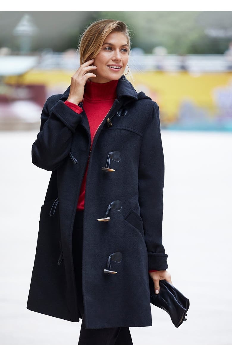 Jessica London Hooded Toggle Wool Coat, Alternate, color, Black