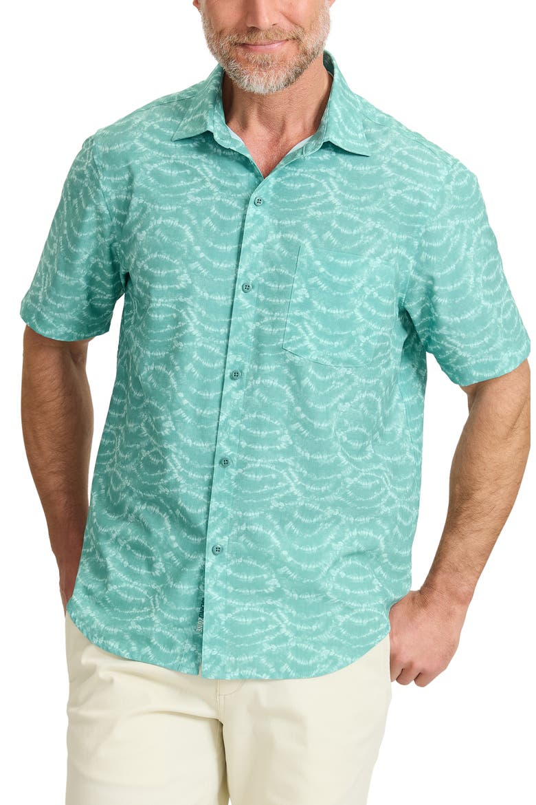 Bahama Coast Tidal Mist IslandZone® Short Sleeve Button-Up Shirt, Main, color, AQUIFER