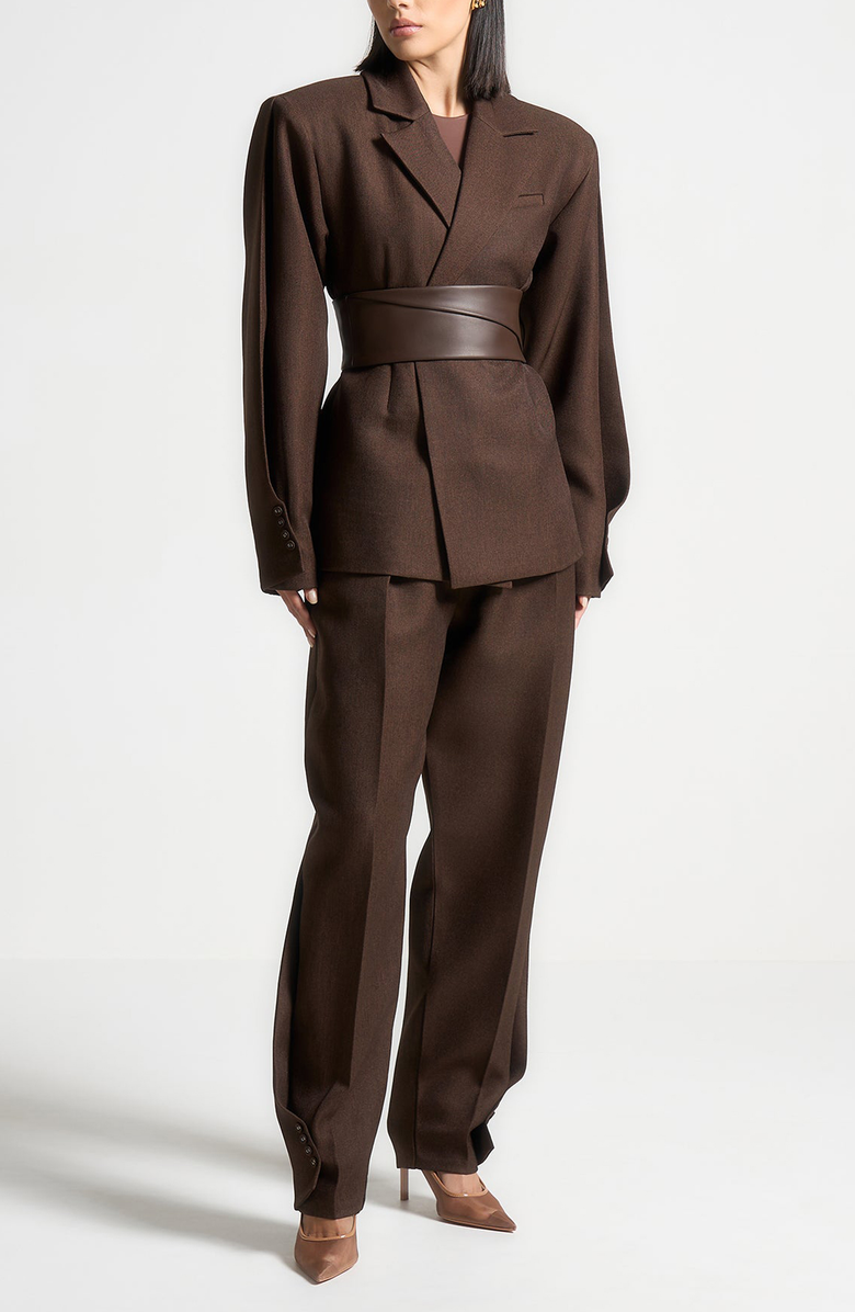 Manière De Voir Marie Twist Sleeve Tailored Blazer with Belt, Alternate, color, Brown