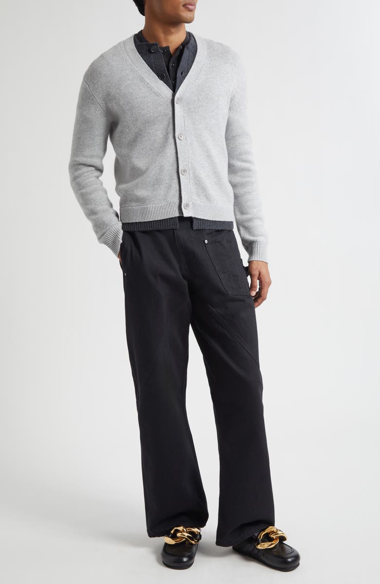 JW Anderson Contrast Layered Wool & Cashmere Cardigan, Alternate, color, Charcoal Melange