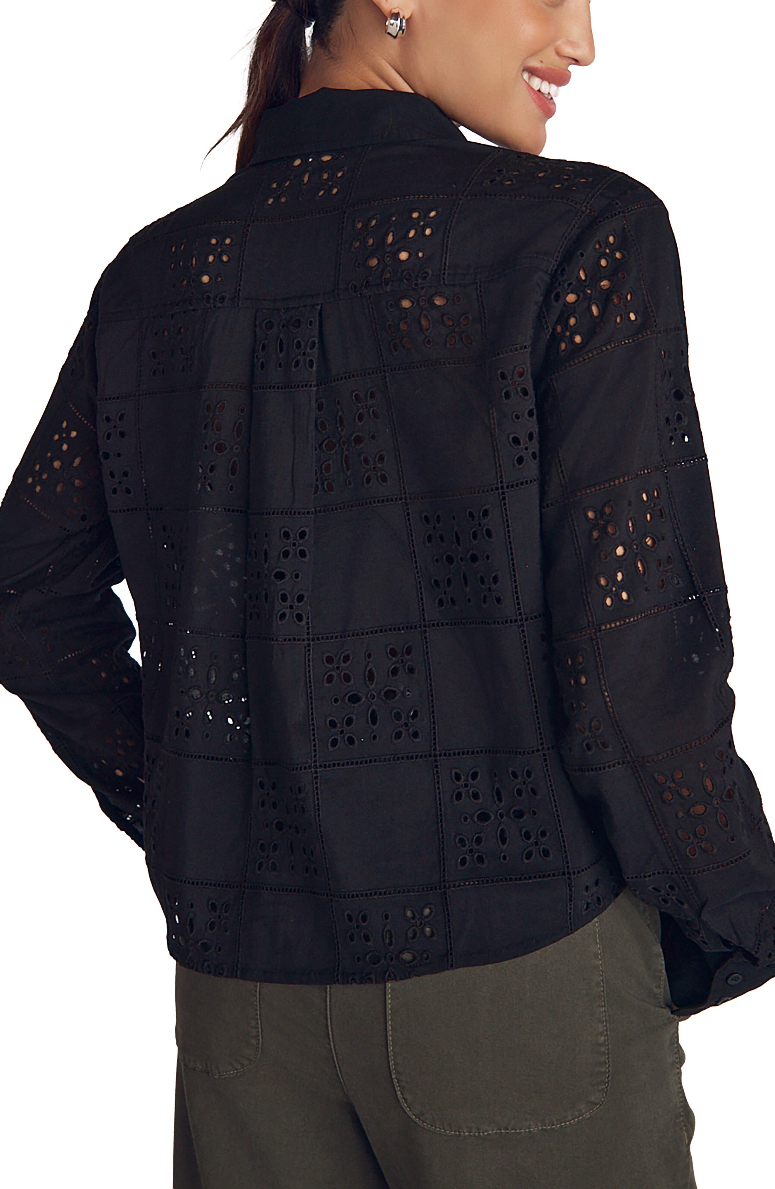 Embroidered Eyelet Button-Up Shirt - image 2