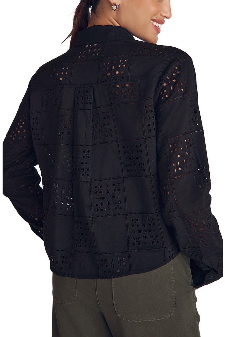 Embroidered Eyelet Button-Up Shirt, Alternate, color, BLACK