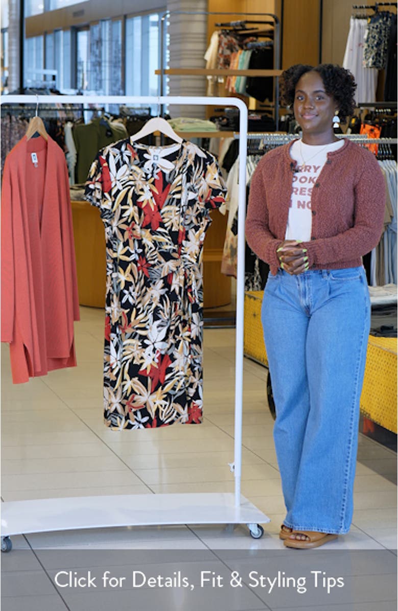 Floral Print Flutter Sleeve Faux Wrap Dress, sales video thumbnail