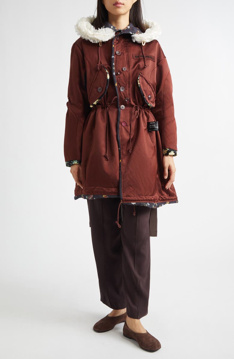 Undercover Pleated Georgette Overlay Straight Leg Pants, Alternate, color, Brown