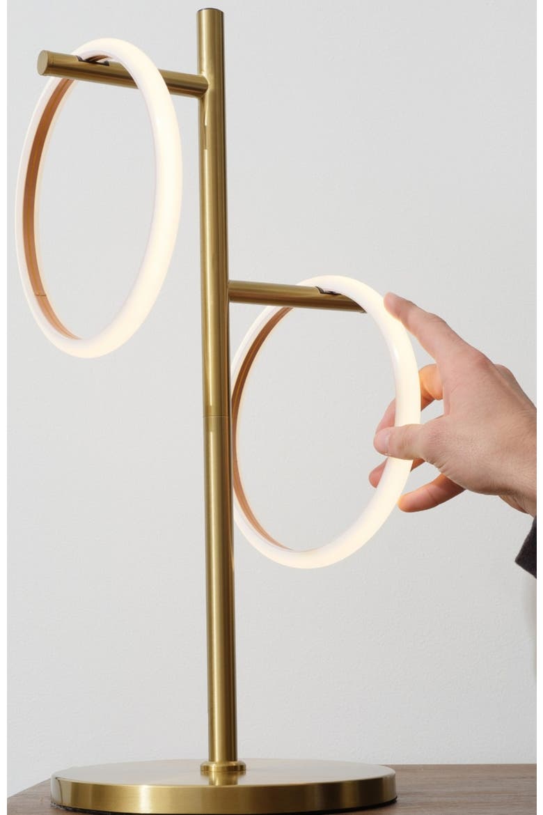 Saturn 21" LED Table Lamp with Built-In 3-Way Dimmer and 2 Removable Ring Lights, Alternate, color, Antique Brass