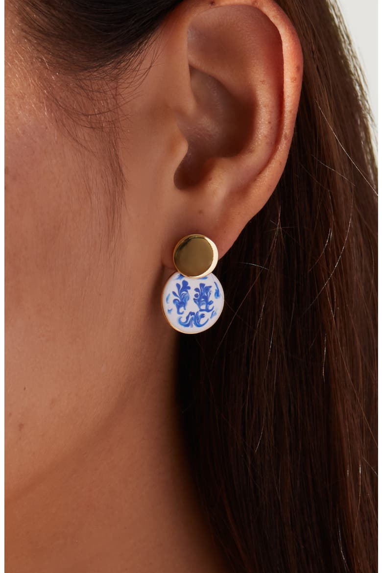 Enamel Earrings - Mini Kinoko Marble Blue, Alternate, color, Gold