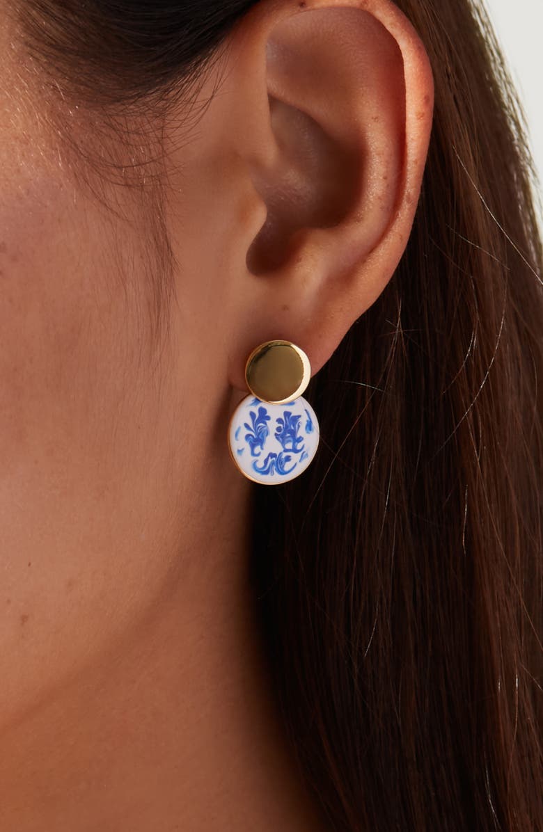 Ana Luisa Enamel Earrings - Mini Kinoko Marble Blue, Alternate, color, Gold