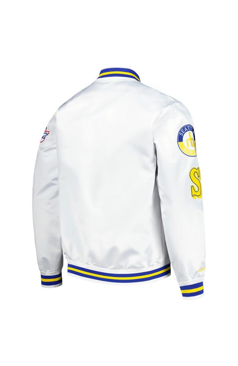 Mitchell & Ness Men's Mitchell & Ness White Seattle Mariners City Collection Satin Full-Snap Varsity Jacket, Alternate, color,