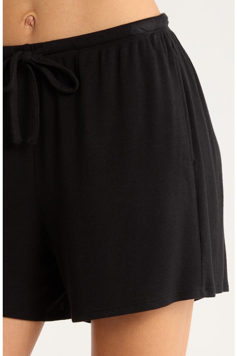 Moonlight Eco Rib Long Sleeve Shortie Pajamas, Alternate, color, BLACK