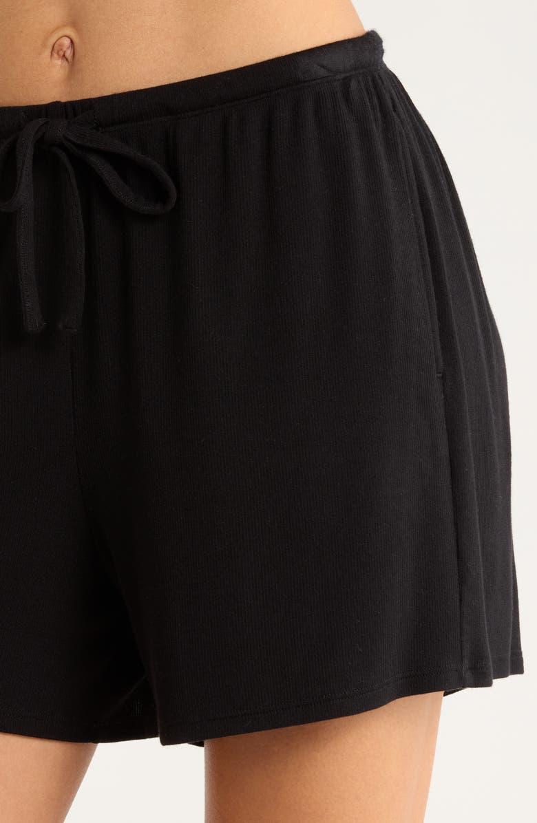 Nordstrom Moonlight Eco Rib Long Sleeve Shortie Pajamas, Alternate, color, Black