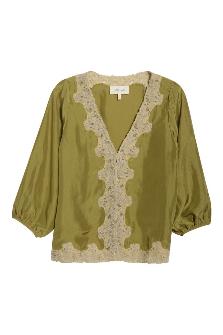 The Long Sleeve Legacy Silk Top, Main, color, LIGHT OLIVE/ CREAM