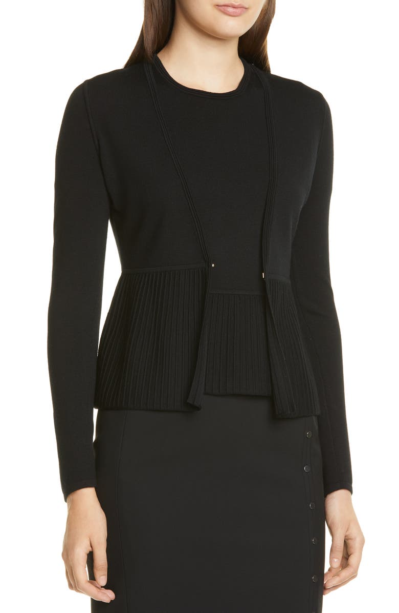 BOSS Faly Ribbed Peplum Wool Blend Cardigan, Alternate, color, 