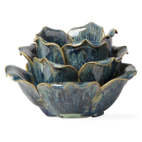 Blue Flower Stoneware Votive Candle Holder Home Decor