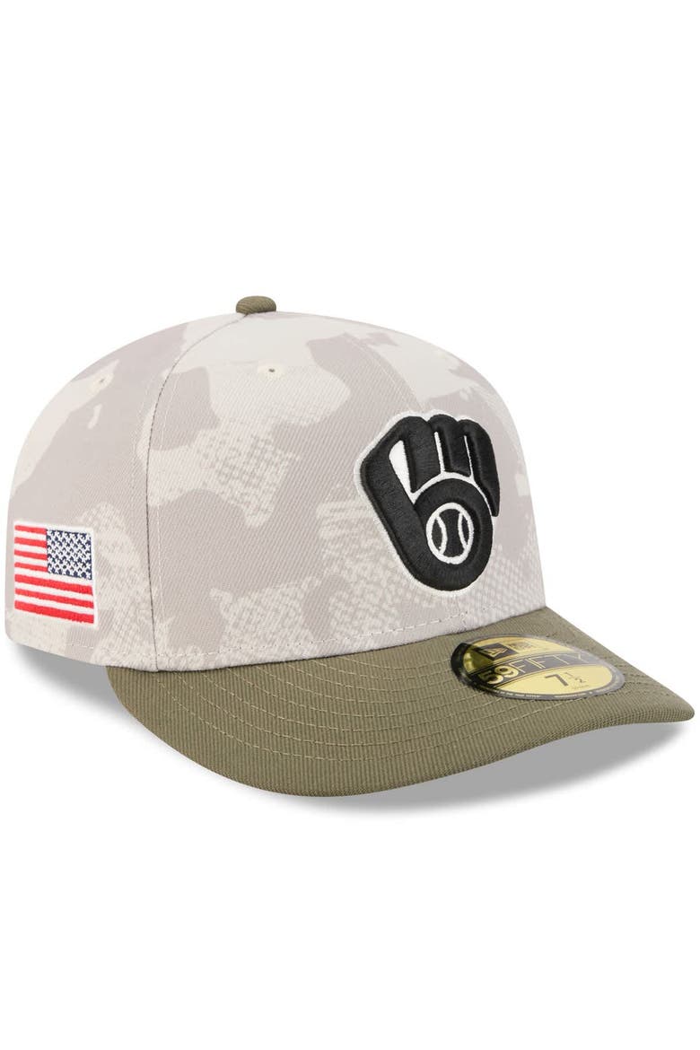 Men's New Era Light Beige/Olive Milwaukee Brewers 2025 Armed Forces Day 59FIFTY Fitted Hat, Alternate, color, Light Beige