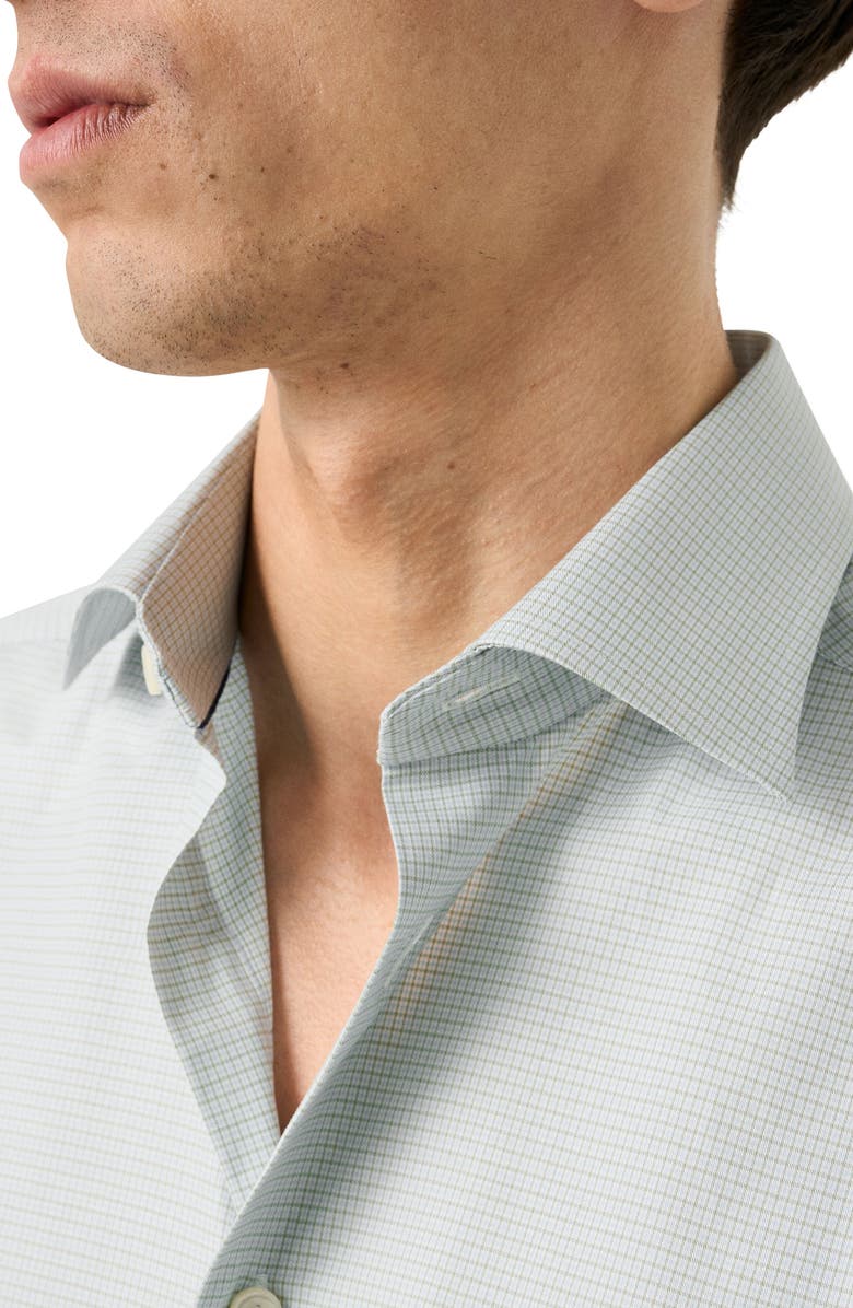 Eton Slim Fit Check Cotton Dress Shirt, Alternate, color, Light Green