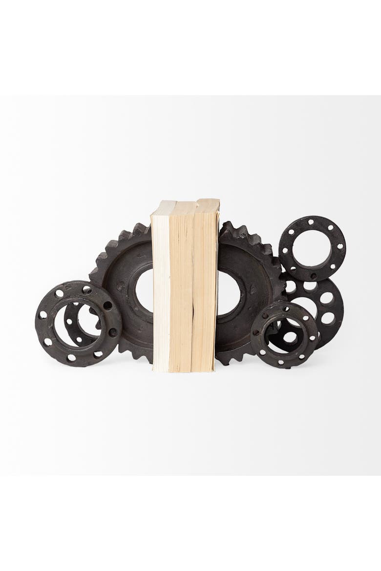 Cogsworth Set of 2 Resin Industrial Gear Bookends, Alternate, color, Brown