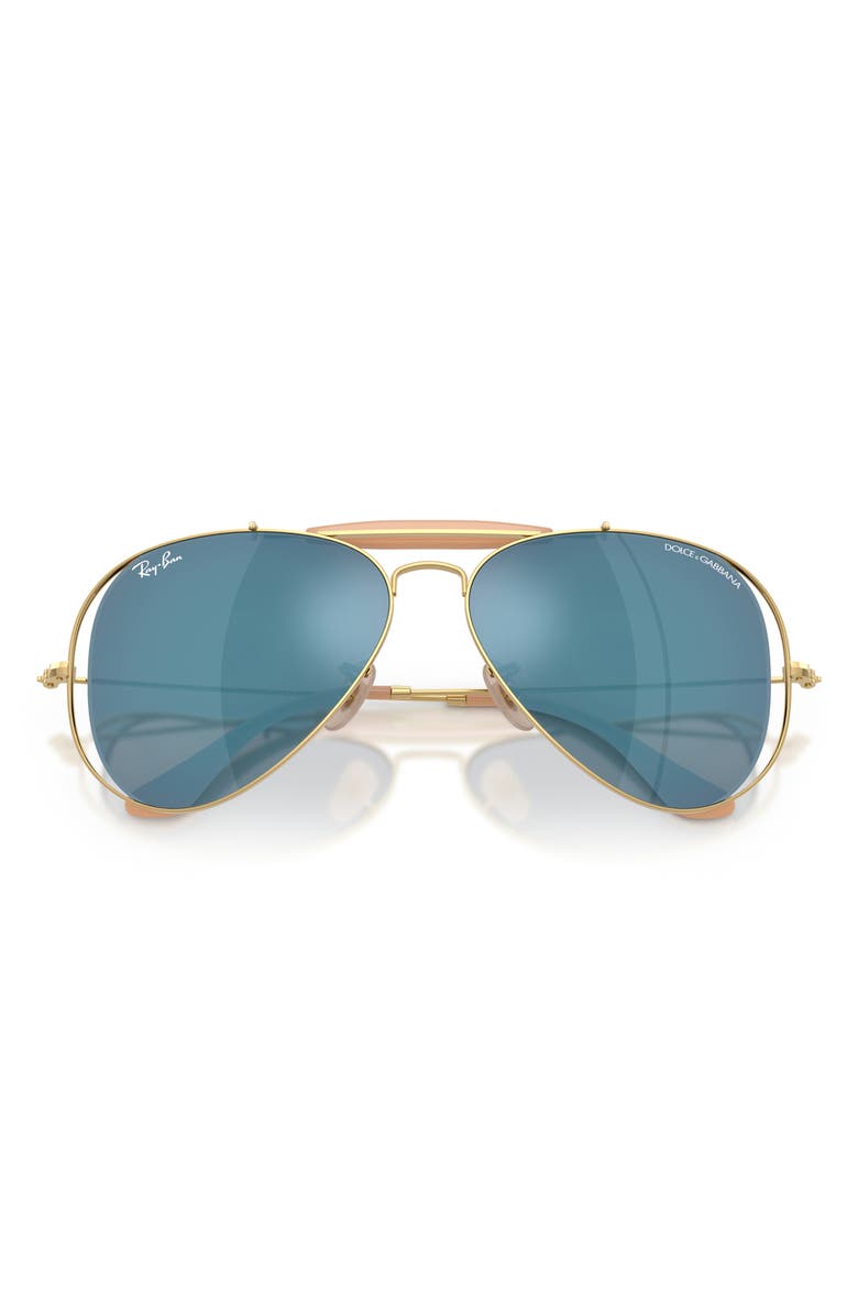 Ray-Ban Outdoorsman 53mm Mirrored Pilot Sunglasses, Alternate, color, Arista / Dark Blue Mirror Blue