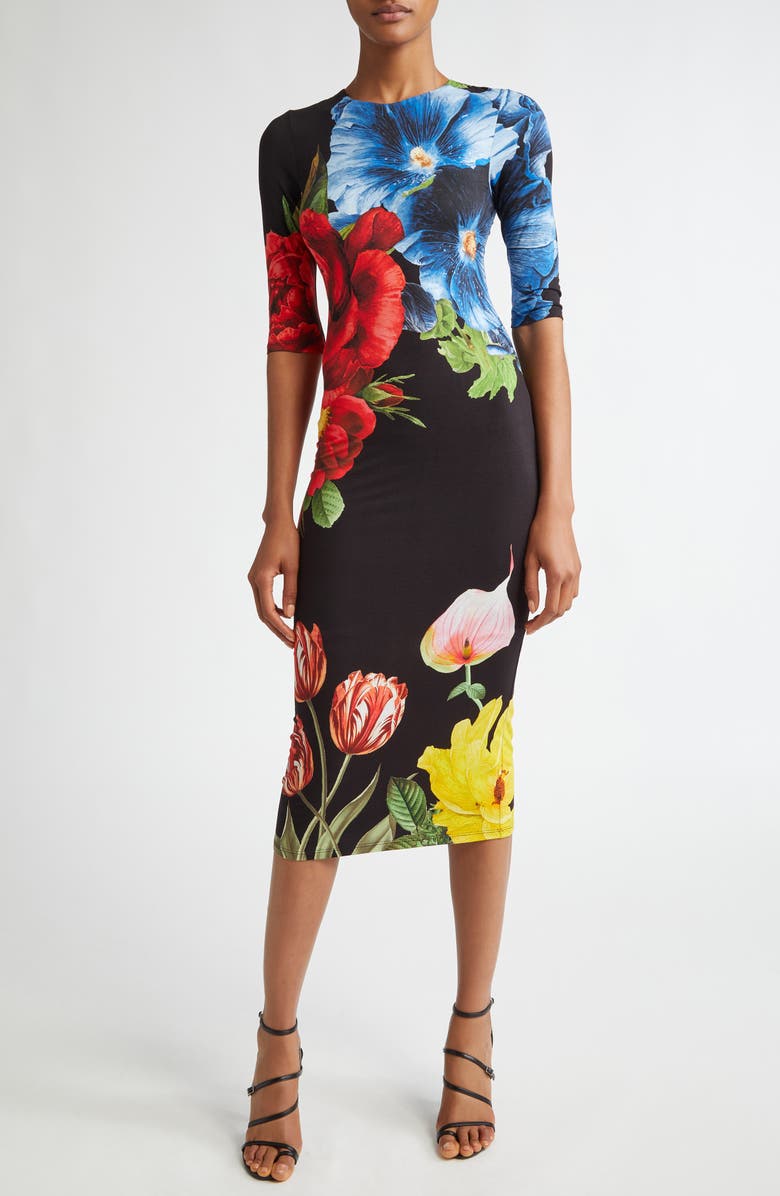 Alice + Olivia Delora Floral Midi Dress, Main, color, 