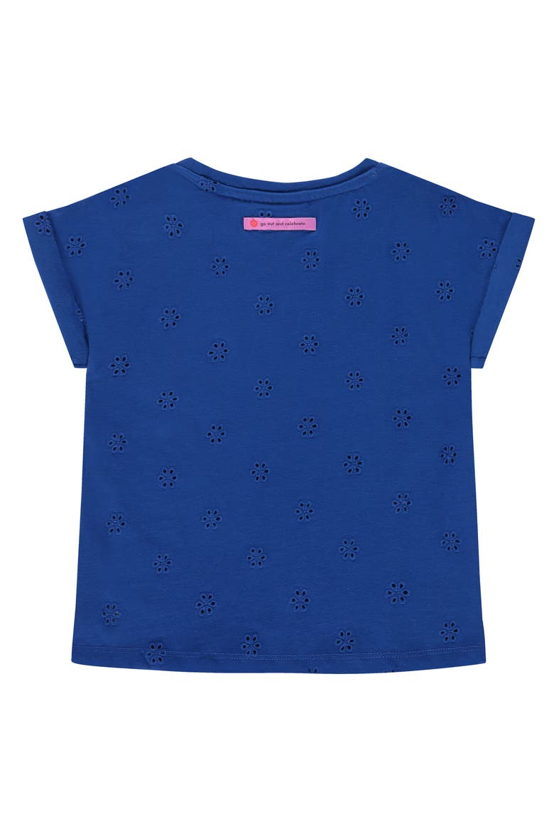 Allover Flower Eyelet Cap Sleeve Top, Alternate, color, Cobalt