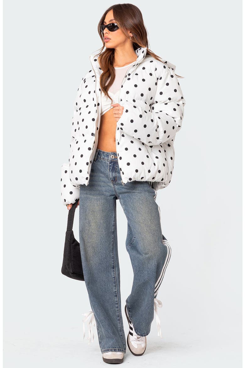 Marcey Polka Dot Puffer Jacket, Alternate, color, WHITE-AND-BLACK