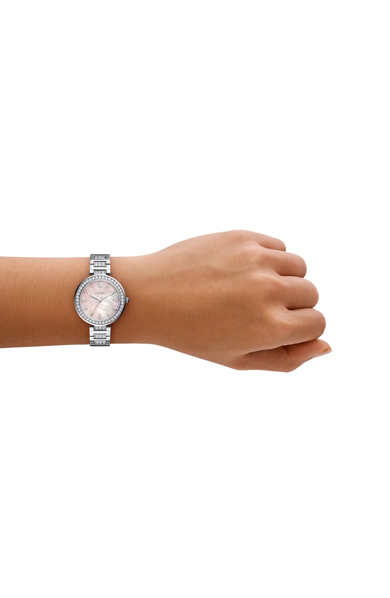 Fossil Karli Three Hand Quartz Bracelet Watch, 32mm, Alternate, color, Silver