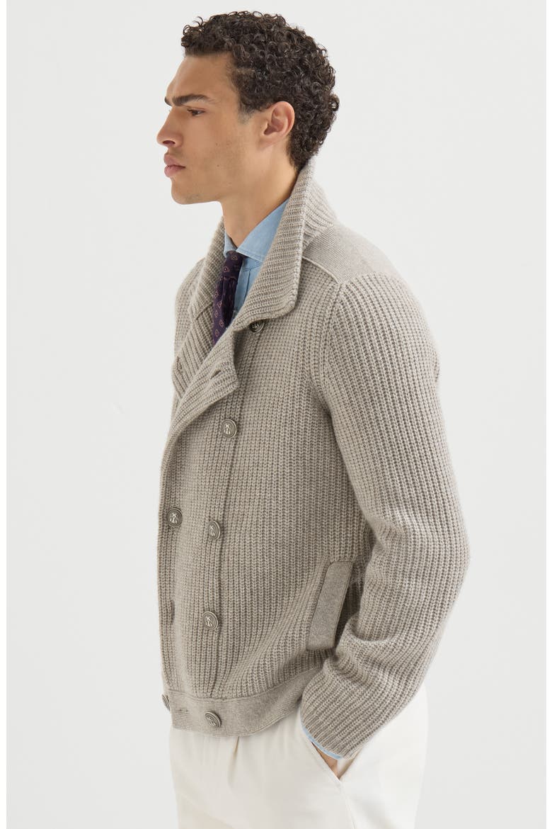 Cashmere half english rib mariner cardigan, Alternate, color, Light Brown