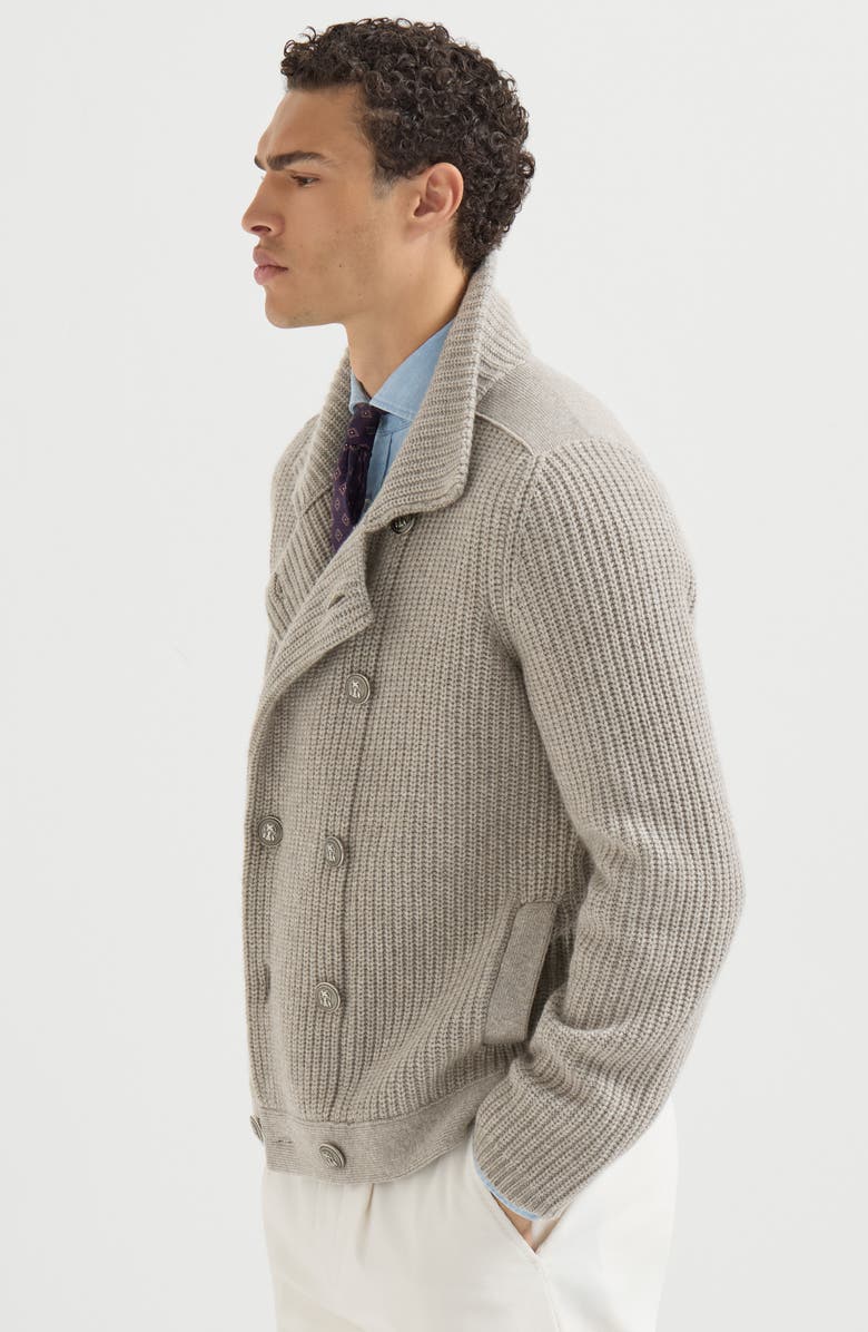 Brunello Cucinelli Cashmere half english rib mariner cardigan, Alternate, color, Light Brown