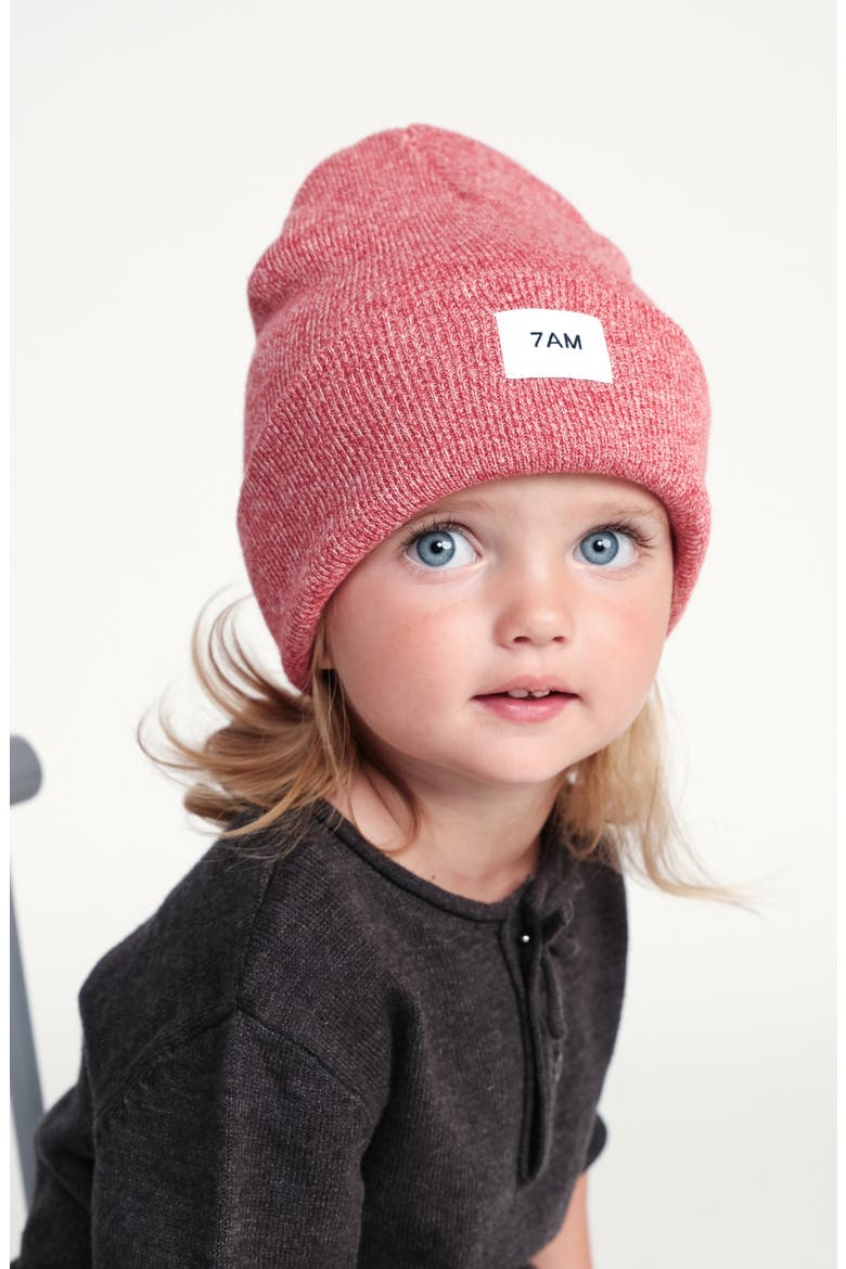 Kids' Heathered Beanie, Alternate, color, RED