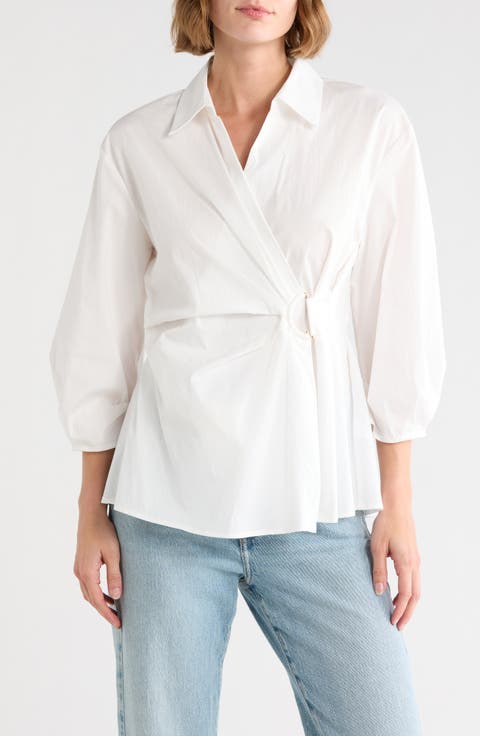 Draped D-Ring Faux Wrap Top