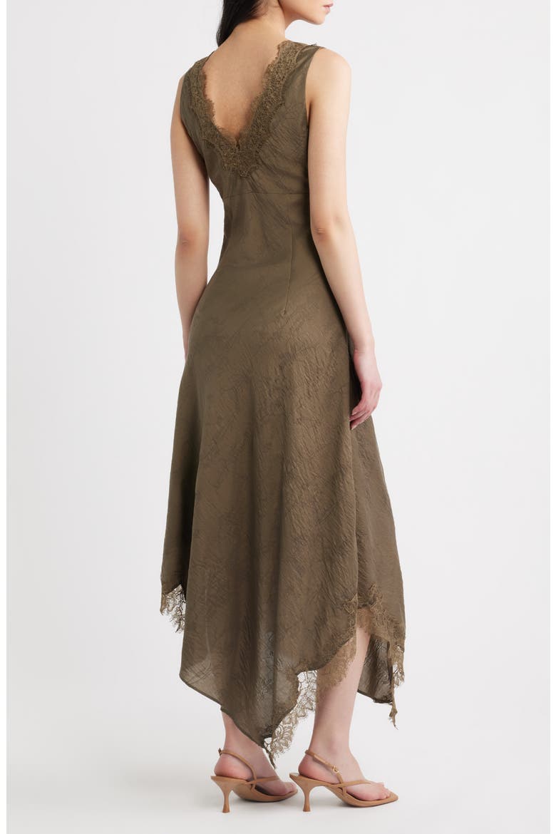 Lace Trim Asymmetrical Hem Dress, Alternate, color, DARK OLIVE